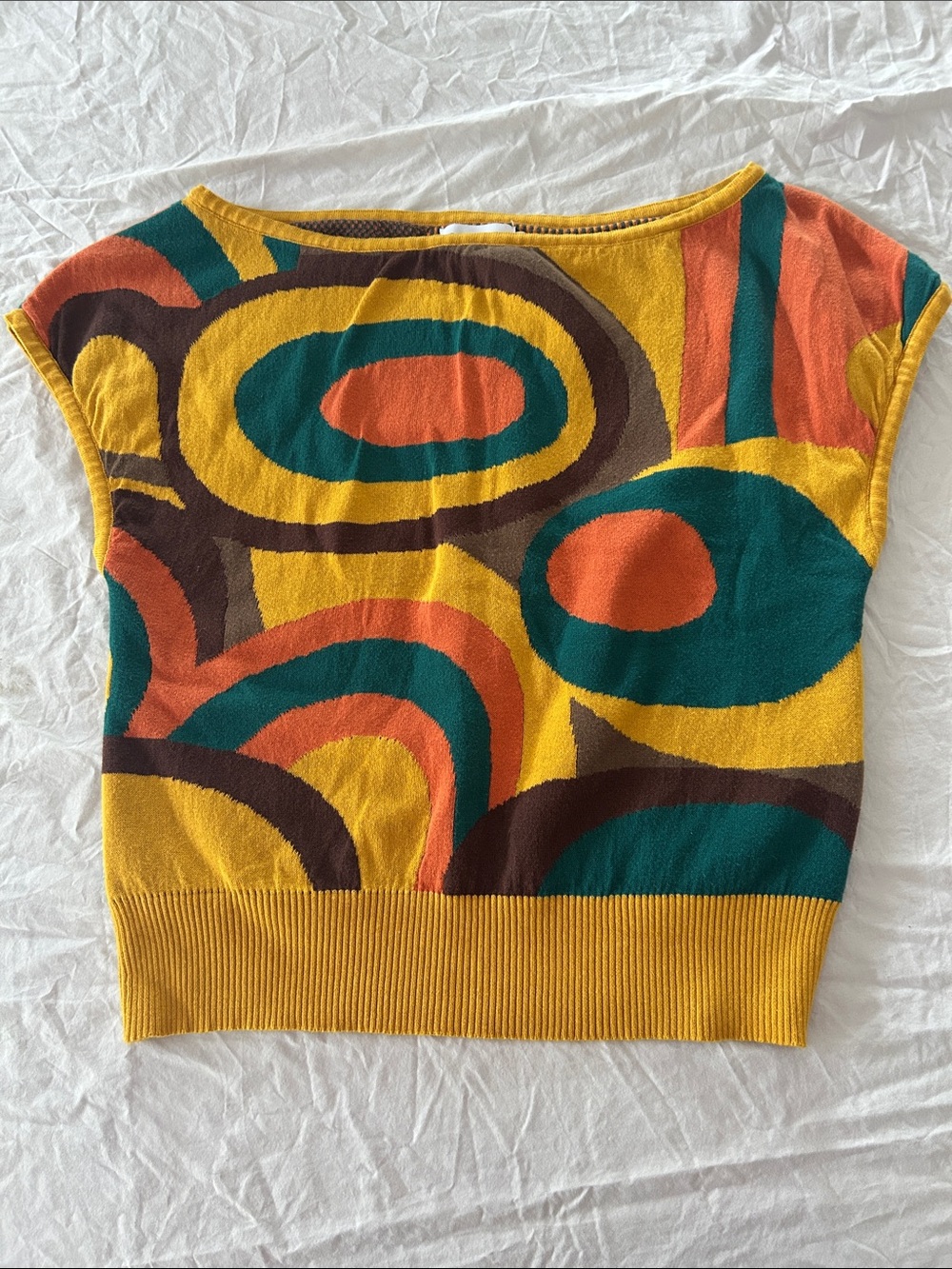 Abstract knit sweater Top in Mustard, Teal & Rust